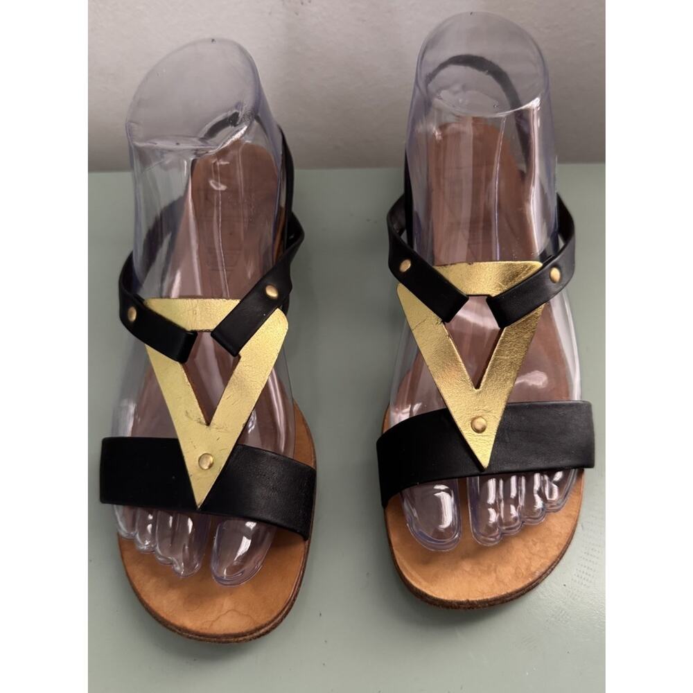 Vintage 90s Y2K Seducta Paris Leather Sandal Black Gold Leather Sz 7 - Picture 2 of 10